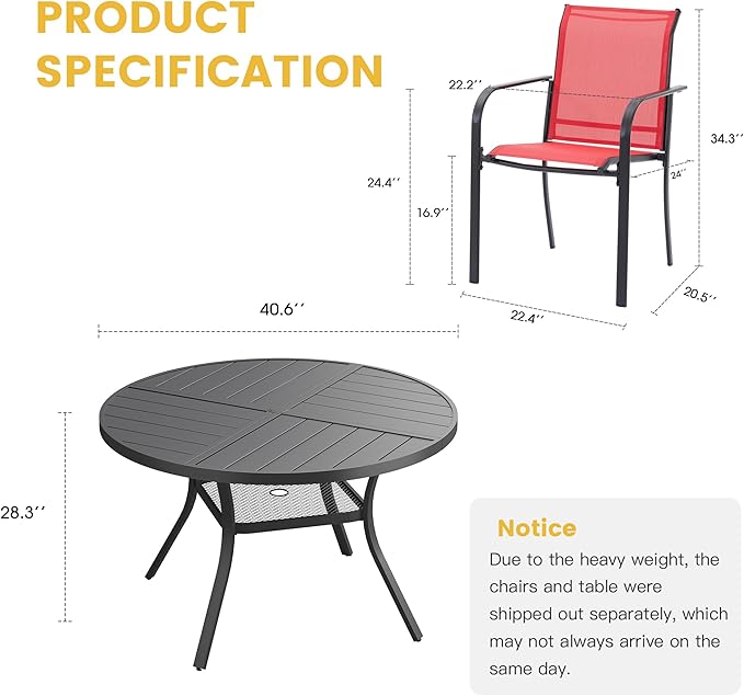 VICLLAX Patio Table and Chair Set of 4, All Weather Metal Round Outdoor Dining Furniture Set-40.6" Round Outdoor Table and Chairs, Black Tabletop