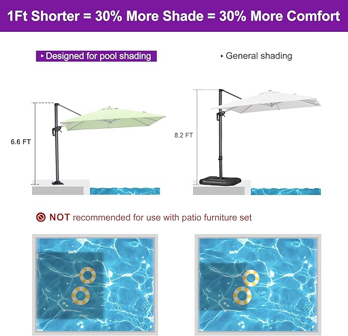 PURPLE LEAF 8' X 8' Patio Umbrella with Steel Plate Base for Pool 7' High Offset Outdoor Cantilever Umbrella Swimming Pool Umbrella with 360°Rotation for Poolside Apple Green