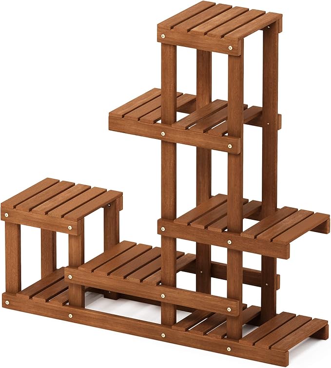 Furinno FG18451 Tioman Hardwood Patio Furniture Outdoor Flower Stand in Teak Oil, Natural