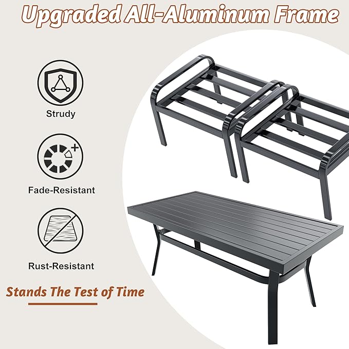 HOMREST Metal Outdoor Ottoman, 3-Piece Aluminum Footstool w/Removable Cushion, Multipurpose Footrest Stool with Coffee Side Table Additional Seating, Set of 3 Outdoor Ottomans for Patio Deck (Beige)