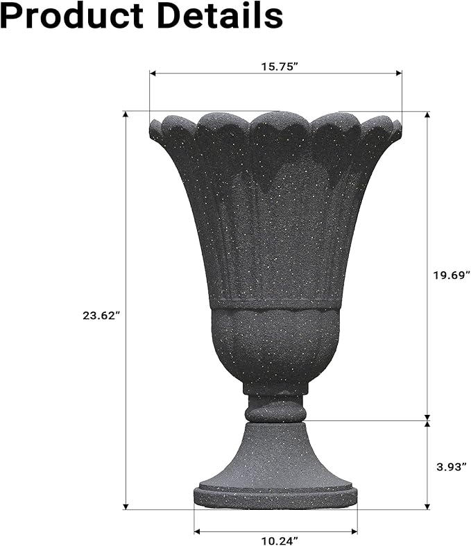 23" Tall Planters for Outdoor Plants Set of 2, Planter with Drainage Holes and Petal Design, Large Outdoor Planters for Porch, Garden, Indoor, Black