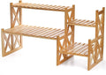 Lawei 2 Tier Bamboo Tabletop Plant Stand, Adjustable Flower Pot Holder Shelf Planter Display Stand, Small Desktop Ladder Plant Rack for Indoor Outdoor Home Patio Lawn Garden Balcony Organizer