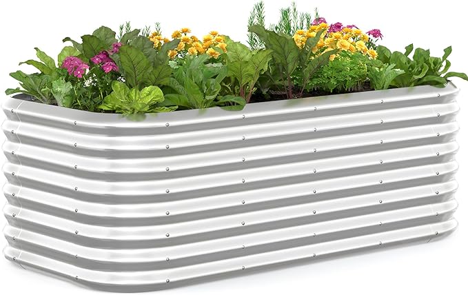 Quictent Raised Garden Bed Kit Oval Galvanized Metal Planter Box Tall for Vegetables Outdoor Backyard, Strengthened by Crossbar, Silver 6x3x2 ft