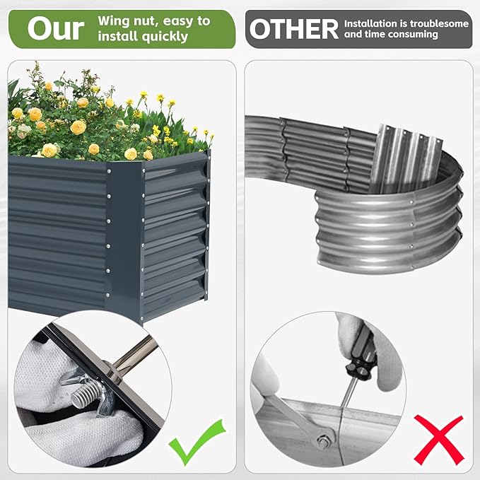 6x2x2ft Raised Garden Bed - Galvanized Deep Root Planter Boxes Outdoor with Wing Nuts and Safety Edges for Gardening Vegetables, Flowers, Herbs, Succulents - Gray