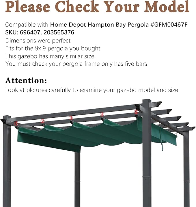 SCOCANOPY Replacement Cover Compatible with Home Depot Hampton Bay Pergola # GFM00467F,GFM00469A,(Forest Green)