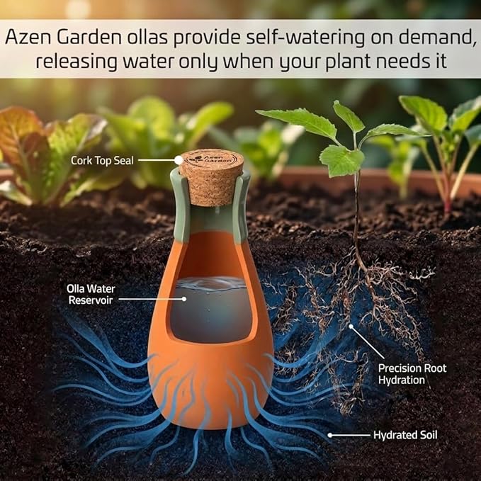 Ollas Plant Watering Globes - Terracotta Self Watering Planter Insert - Automatic Water Bulbs for Indoor/Outdoor Plants - Easy Refill System - Set of 4