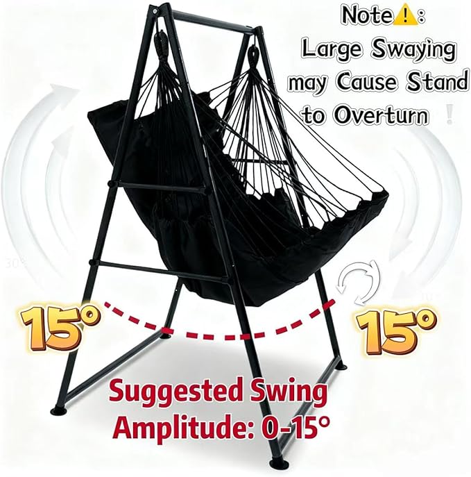 Hammock Chair Stand with X-Large Swing Chair with Footrest，Anti-Tip Thickened Weather-Resistant Iron Pipe Swing Frame, 450Lbs Stand Capacity Quick Assembly for Indoor Outdoor (Dark Grey)