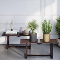 Modern Outdoor Plant Stand for Indoor Corner, Foldable Metal Plant Display Shelf for Multiple Pots,Mid Century Slatted Bench for Garden, Patio Load Bearing 330 lbs 26" L x 10.4" H x 8.6" W 2 Pack Coffee