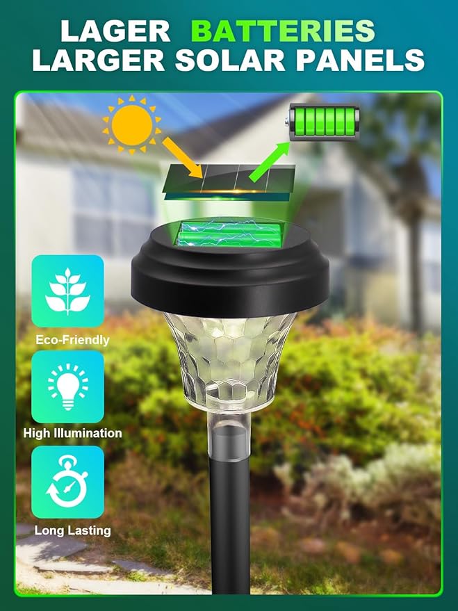 ROOR Solar Pathway Lights 16 Pack, Outdoor Solar Yard Lights, RGB Color Changing+Warm White, IP67 Waterproof LED Lights for Garden Path Backyard Christmas Lawn Landscape Decorative