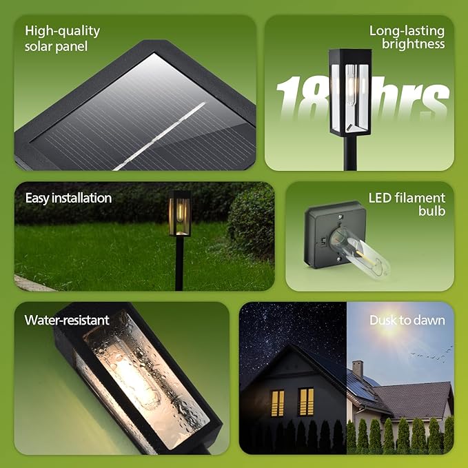 Philips 2 Packs Solar Pathway Lights Outdoor, Glass Metal Led Garden Landscape Lightings, 3000K Warm White, Waterproof for Decor Yard, Walkway, Patio, Driveway, Lawn