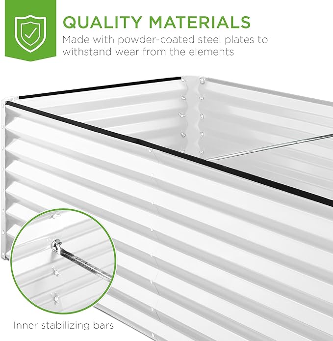 Best Choice Products 6x3x2ft Outdoor Metal Raised Garden Bed, Deep Root Box Planter for Vegetables, Flowers, Herbs, 269 Gallon Capacity, 100% Non Toxic Materials - White