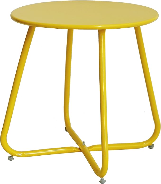 Elevon E-Coated Steel Side Table Weather Resistant Outdoor 17.5” Round End Table Accent Table for Bistro Balcony