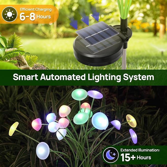 Solar Garden Lights, 2-Pack Dual Mode LED Solar Mushroom Lights, Waterproof Firefly Outdoor Decor for Yard, Patio, and Pathway – Colorful Jellyfish Ambiance