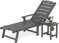 LUE BONA Chaise Lounge Chair with Table, 2-Piece, HDPS Chaise Lounger, 5 Positions Adjustable Lounge Chairs, Pool Lounge Chair with Wheels for Poolside, Backyard, Dark Gray