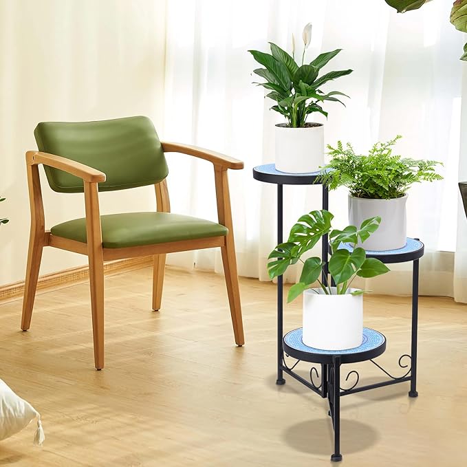 Plant Stand Indoor 3 Tie Mosaic Metal Corner Shelf Outdoor Plant Pot Holder Folding Storage Corner Table Plant Shelves for Living Room