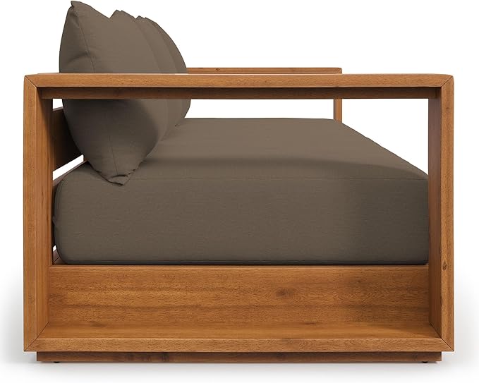 Modway Tahoe Acacia Wood Outdoor Patio Sofa in Natural Cocoa with Weather-Resistant Cushions - Ideal as a Porch Couch or Sunroom Sofa