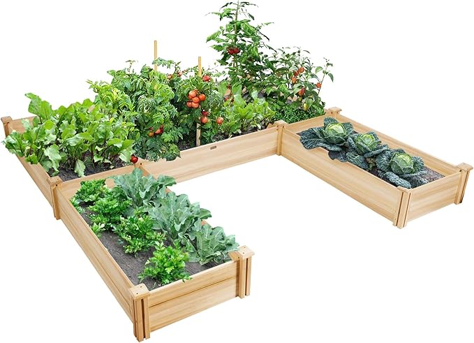 Giantex U-Shaped Raised Garden Bed, Wood Raised Garden Planter Box for Vegetables and Flowers, Easy Assembly, Garden Container for Backyard, Patio, Balcony (92.5" Lx95 Wx11 H)