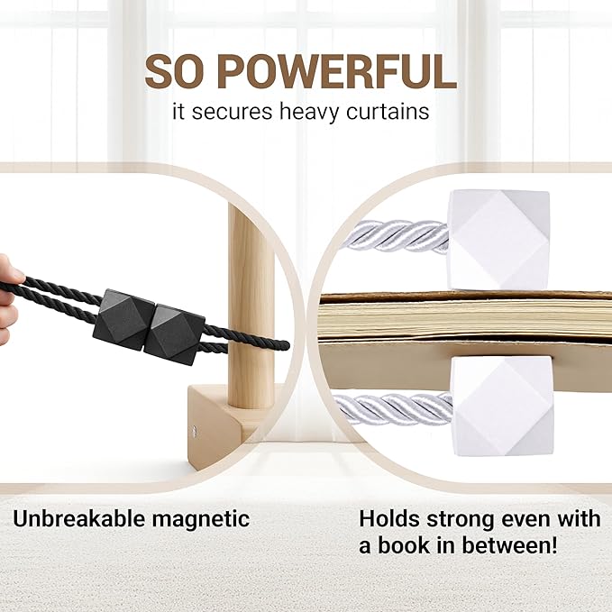 Hion Magnetic Curtain Tiebacks Black 2pcs, Curtain Tiebacks Buckles Holdbacks Holders Hooks Clip for Home Bedroom Office Decorative Curtain