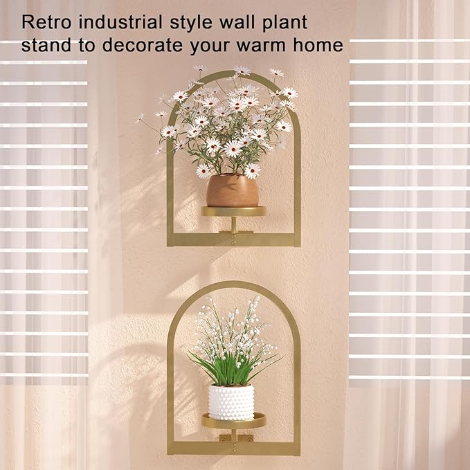 Wall Plant Holder, Wall Planter for Indoor Plants, Window Plant shelves for Multiple Plants Indoor Outdoor, Framed Plant Holder for Home Decor (2 Pack)