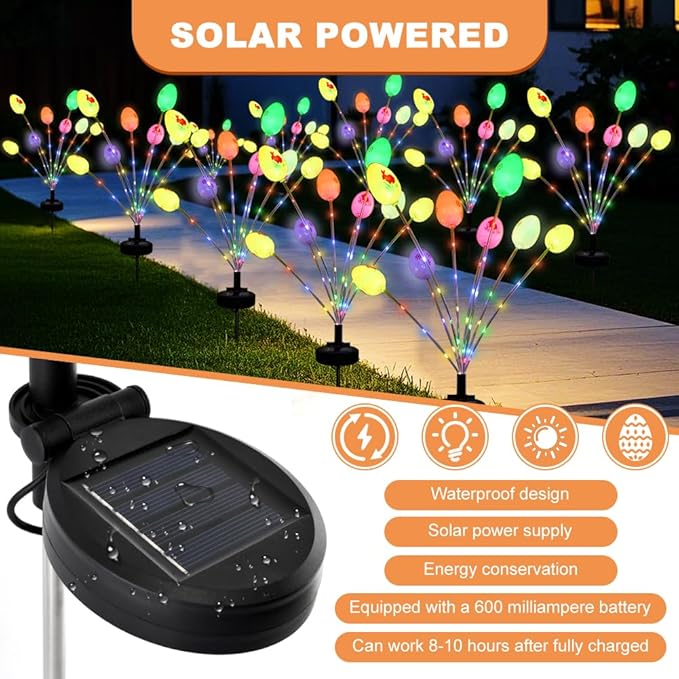 2 Packs Solar Easter Decorations Outdoor Stake Lights, 16 LEDs Colorful Swaying Egg Lights for Easter Decor, Waterproof Easter Solar Lights Decor for Garden, Lawn, Pathway, Yard, Porch & Patio