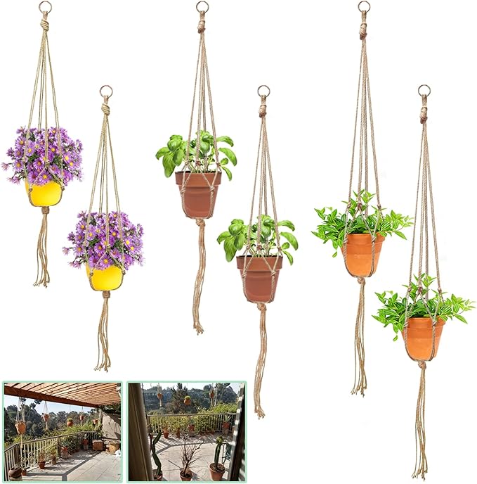 Keadic 6Pcs Macrame Plant Hanger, 3 Sizes Indoor Hanging Plant Holder Hanging Plant Holder Plant Hangers Hanging Planters for Indoor Plants for Home Patio Garden