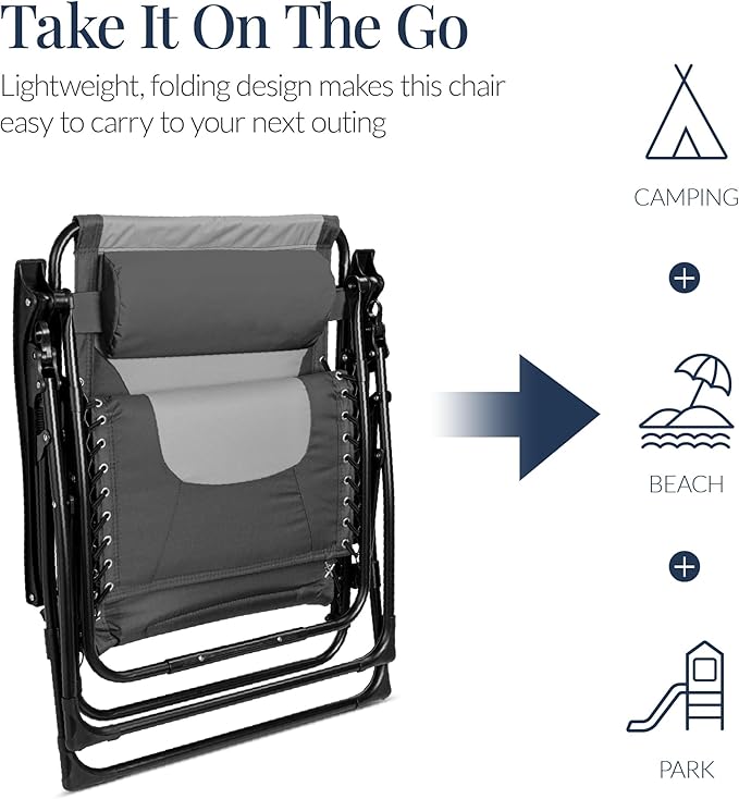 Best Choice Products Oversized Padded Zero Gravity Chair, Folding Outdoor Patio Recliner, XL Anti Gravity Lounger for Backyard w/Headrest, Cup Holder, Side Tray, Polyester Mesh - Gray/Light Gray