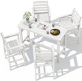 SERWALL Outdoor Bar Set - 4 Adirondack Bar Chairs & Bar Height Table with 1.6" Umbrella Hole, All-Weather HDPE Patio Furniture for Poolside, Backyard, Garden - White