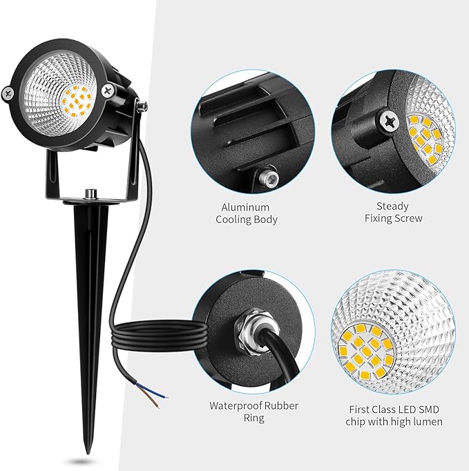 Low Voltage Landscape Lights, 10W 12/24V 2700K Warm White Landscape Lighting, IP65 Waterproof Outdoor LED Spotlight for Garden Yard Tree, 8 Pack with Connectors