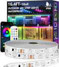 16.4FT Outdoor LED Strip Light Waterproof,IP68 Outside RGB+IC Light Strip with App/Remote Control,Chase Mode,Music Sync Light for Balcony,Deck,Rooftop,Garden,Pool