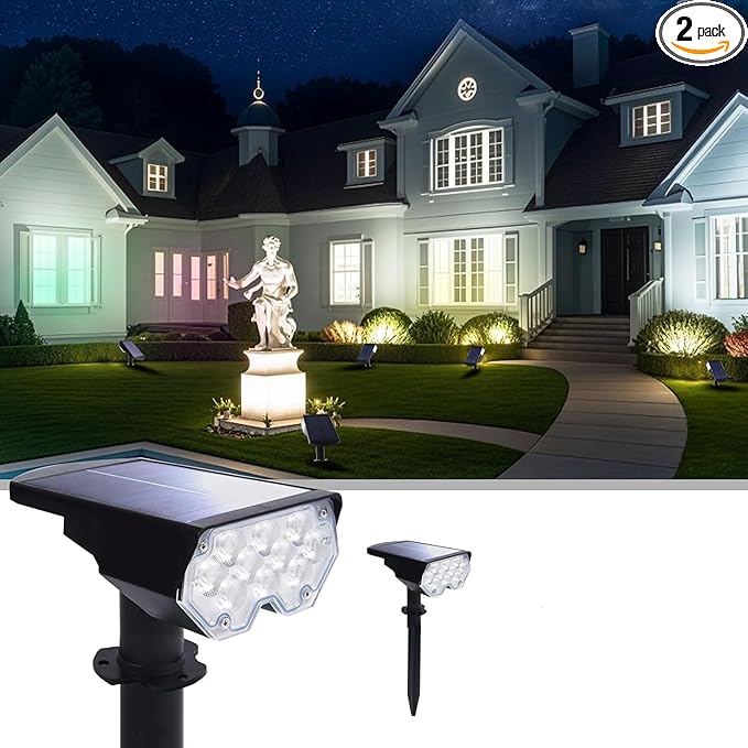 2 Pack Solar Powered Outdoor Spot Lights Outside Waterproof 20 LEDs Landscape Spotlights Dusk to Dawn for House Yard Tree, Plants, Walls, Path, Garden, Statues, Superior Accent Uplighting Cool White