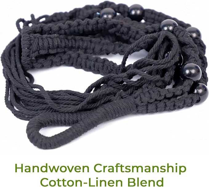 Macrame Plant Hanger, Up to 4-15 inch Pots, Wood Beads Cotton Hanging Planter Holder for Indoor Outdoor Boho Home Decor, 35 Inch, Set of 2 (Black)