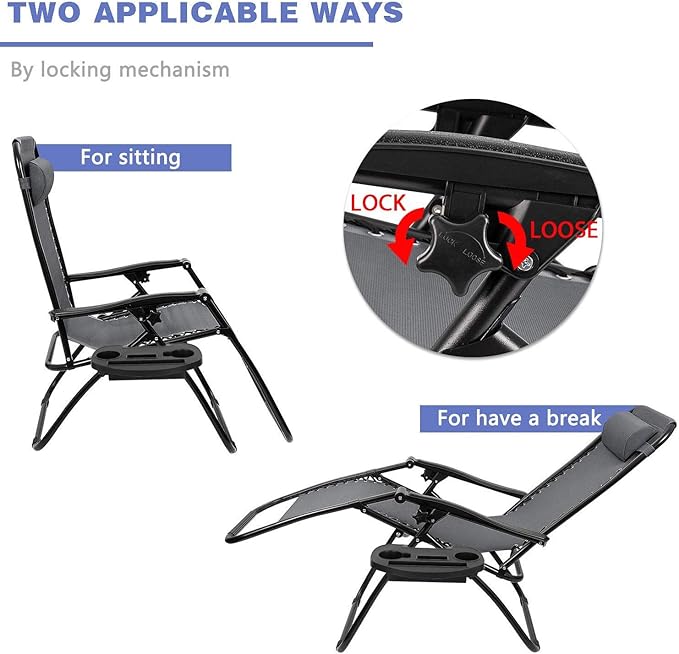 Homall Zero Gravity Chair - Patio Folding Lawn Lounge Chairs Outdoor Gravity Reclining Lounge Chair with Pillows for Poolside Backyard and Beach Set of 2 (Gray)