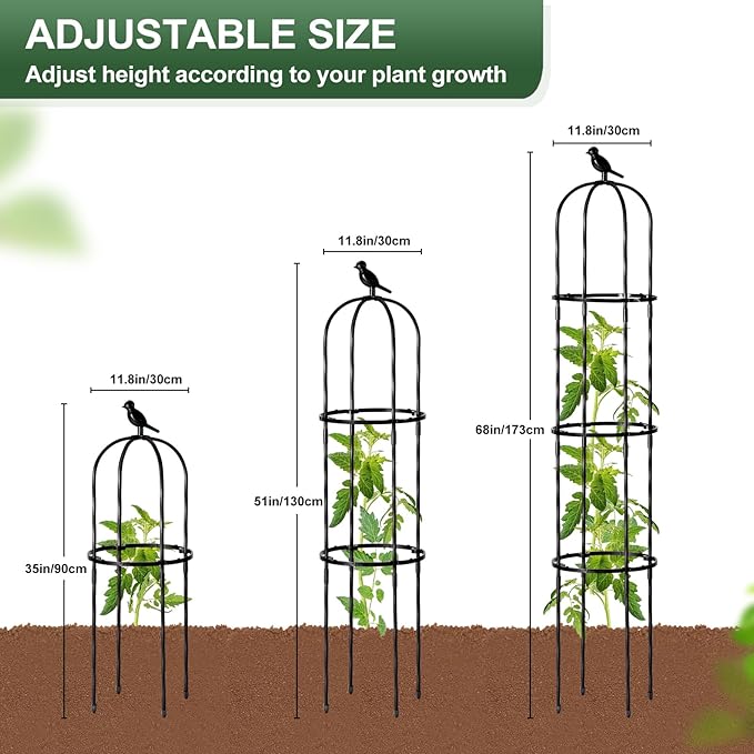 Lalahoni Garden Obelisk Trellis for Climbing Plants Outdoor, 6ft Round Rose Trellis for Pots, Metal Plant Support for Clematis, Jasmine, Ivy, Decorative Outdoor Trellis, Black, 1Pack