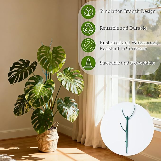 5 Pack Adjustable Plant Support Stakes,Stackable Plant Support Pole with Garden Ties and Clips, Suitable for Monstera,Climbing Plants and Indoor Outdoor Plants