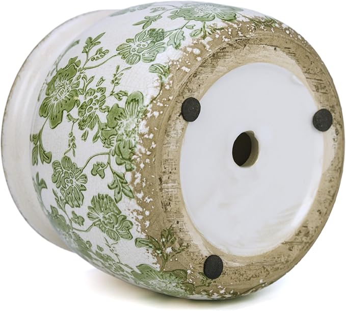 Flower Pot,Vintage Ceramic Pot for Planter with Drainage Holes, 6.29 inch Ice Crack Glazed Indoor Planters Pot for Indoor,Tucan Home Decor,Gardening Gifts,Green (Modern)