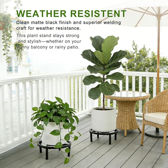 Metal Plant Stand Indoor Outdoor, Heavy Duty Plant Riser, Sturdy Flower Pot Holder Low Planter Stand, Single Flower Pot Stands, Modern Planter Stool for Indoor Plants (Black, 11.8"-2PCS)