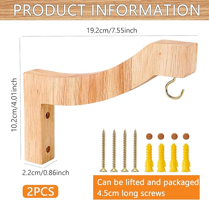 7-Inch Wooden 7-Shaped Wall Hook Plant Hanger – Ideal for Indoor/Outdoor Bird Feeders, Flower Baskets, and Wind Chimes