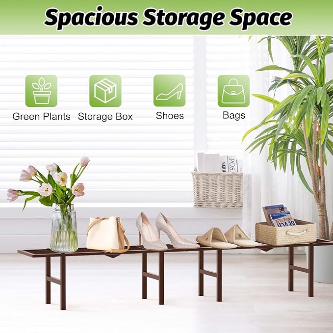 2 Pack Metal Plant Stand Outdoor Indoor, 1 Tier Folding Tiered Flower Plant Shelf, Heavy Duty Ladder Multiple Pot Display Plant Rack for Patio Garden Balcony Windowsills, Brown