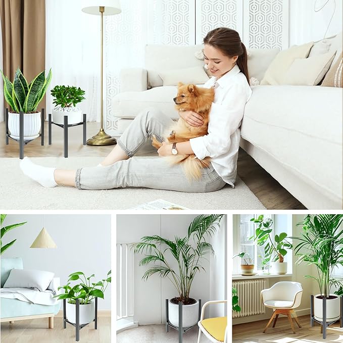 Airpark Plant Stand Indoor, Adjustable Metal Modern Plant Stands, Heavy Duty Stable Plant Pot Flower Holder Indoor Outdoor Corner, Fit 7 8 9 10 11 12 inch Pots, Black (Pot & Plant Not Included)
