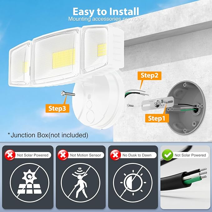Onforu 100W 11000LM Flood Lights Outdoor, Brightness Security LED Flood Lights with 3 Adjustable Heads, Switch Controlled, IP65 Waterproof 6500K Outside Exterior Flood Light for Yard Garage Eave Patio