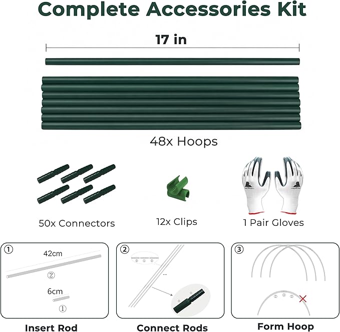 Gardzen Garden Hoops for Raised Beds Greenhouse Hoops, DIY Kit for Row Cover Garden Netting, All Season Plant Protection, 48 Pcs