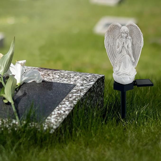 Solar Garden Angel Lights, Waterproof Outdoor Garden Angels Statue Decorations Angel Solar Lights for Cemetery Gravesite Grave Outside Yard Patio Lawn Porch