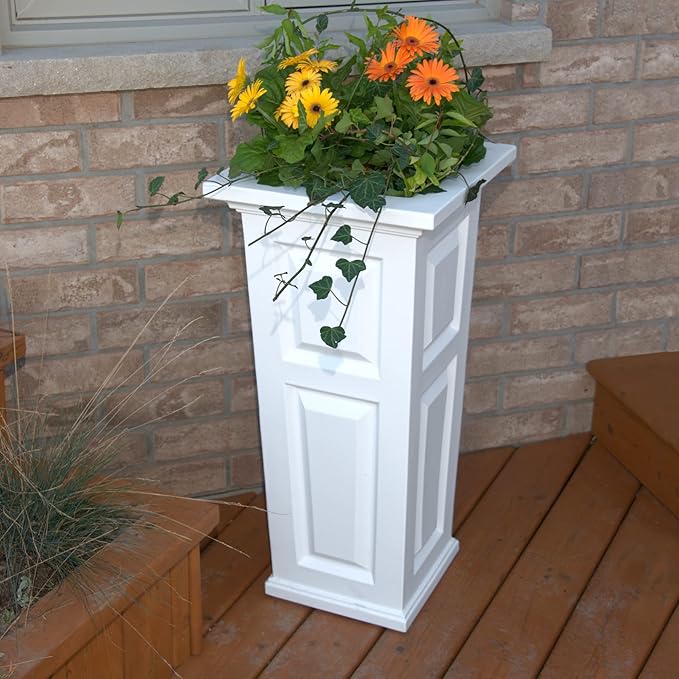 Mayne Nantucket 32-Inch Tall Planter – Self-Watering, Weather-Resistant Planter for Flowers – Durable Outdoor Design for Patio, Porch, or Entryway