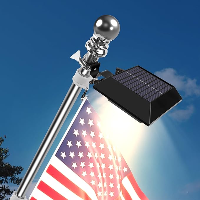 Solar Flag Pole Light, Bright Warm White 3000k Flagpole Light Upgrade Solar Powered for 5ft 6ft Flag Pole, Outdoor Dusk to Dawn Led Solar Lights, Outside House Garden Yard American Flags Decor,Black