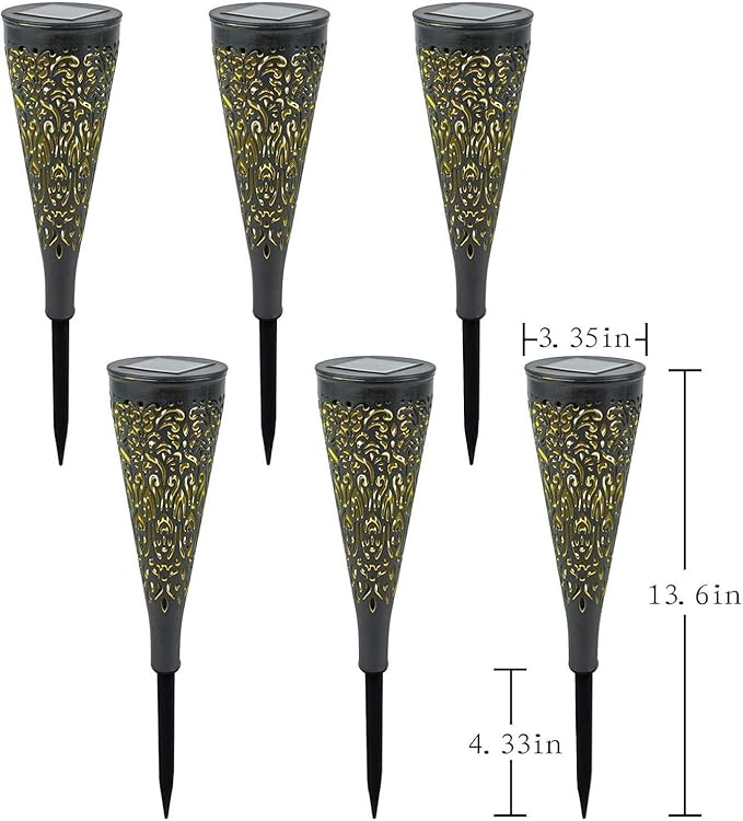 6 Pack Solar Lights Outdoor Garden Decorative Mandala Solar Garden Lights with Warm Light Waterproof Solar Pathway Landscape Lights for Path Patio Backyard Walkway Yard Lawn Decor (Black)