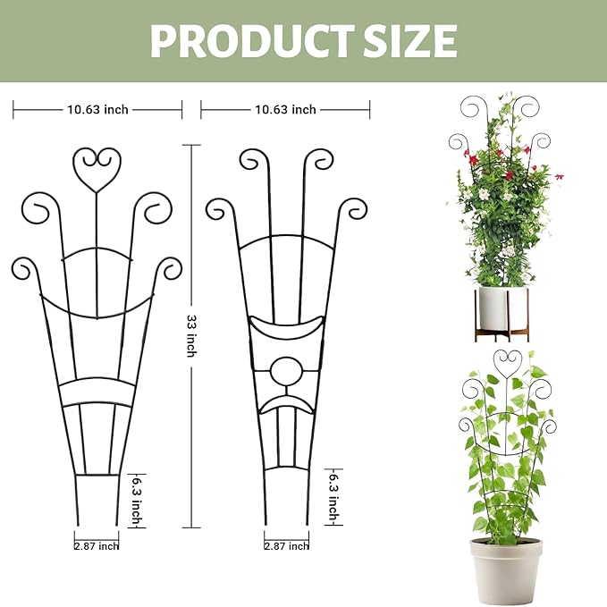 32.6'' Plant Trellis for Potted Climbing Plants Indoor, Rustproof Metal Expandable Plant Supports for Ivy Hoya Monstera Potted Plants,Garden Trellis 2P