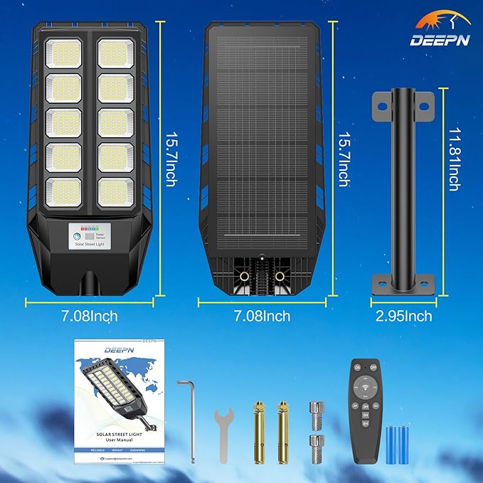 Deepn Solar Lights Outdoor, IP66 Waterproof Street Lights Outdoor, 6500K Dusk to Dawn Solar Security Flood Lights Motion Sensor with Remote Control for Yard, Entryway Garage, Porch 1 Pack