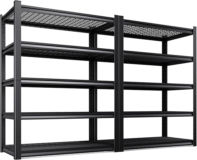 Set of 2 71"H Garage Shelving-3000LBS 5 Tier Storage Shelves,Adjustable Heavy Duty Metal Shelving Unit and Storage Large Wire Rack,Utility Steel Shelf For Shop Warehouse Industrial Pantry 71"x35"x16"