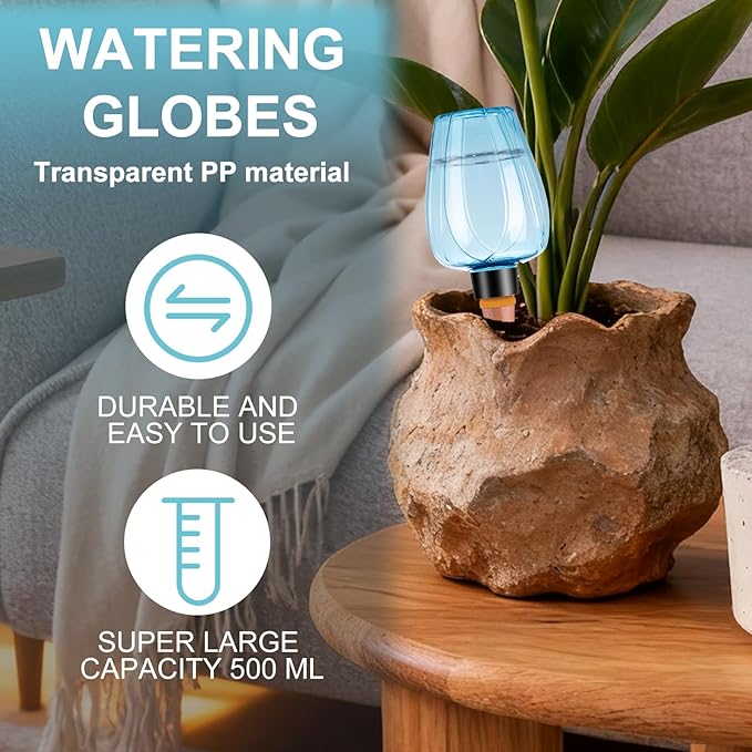 8 Pcs Plant Watering Globes Self Watering Planter Insert Plants Top Fill Water Device Plastic Water Bulbs Slow Release Terracotta for Plants, Blue