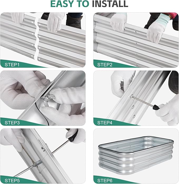 3 in 1 Galvanized Raised Garden Bed - 4x2x1ft (2Packs) Modular Planter Box Outdoor | Metal Raised Bed Kit with Bracing Rods for Gardening Vegetables Flowers Fruits Herbs (Silver)